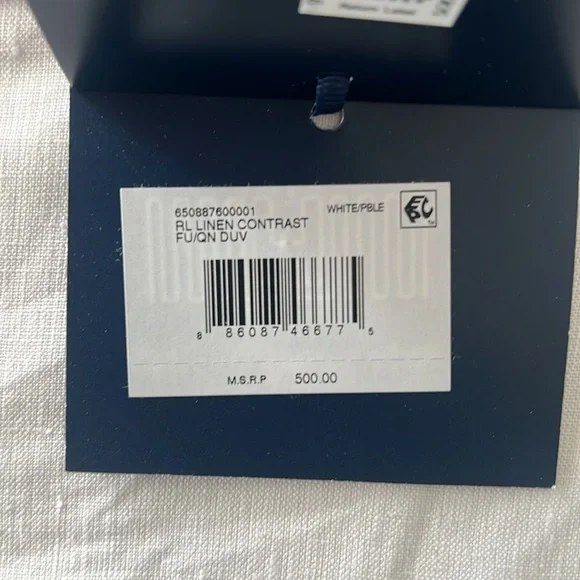 Ralph Lauren RL Linen Contrast Full/Queen Duvet Cover in White Pebble, NWT $500